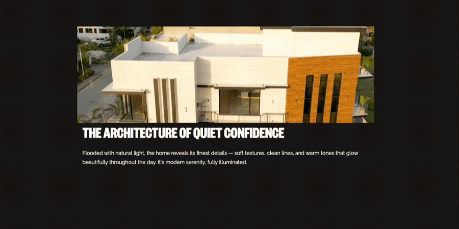 Zoom-in animation of a modern house design proposal created on Proposaly.io – showcasing detailed architecture and clean visuals.